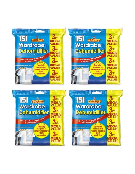 12 Pack Hanging Wardrobe Dehumidifier Bags with Moisture Trap Crystals