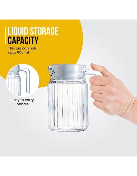 Glass Jug Slim 600ml Fridge Door Non Drip Spout Water Juice Cocktail M